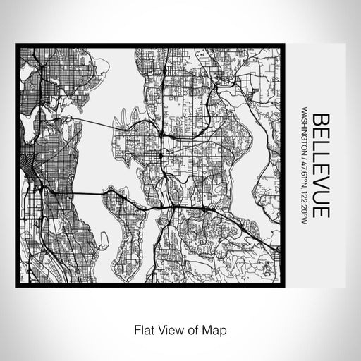Rendered View of Bellevue Washington Map on 20oz Stainless Steel Insulated Bottle with Bamboo Top in Matte White with printed Tactile Lines Map in Black