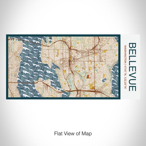 Rendered View of Bellevue Washington Map on 17oz Stainless Steel Insulated Bottle with printed woodblock style map
