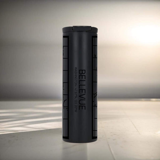 Bellevue Washington Custom City Map Inscription Coordinates on 17oz Stainless Steel Insulated Tumbler in Matte Black with Tactile Lines