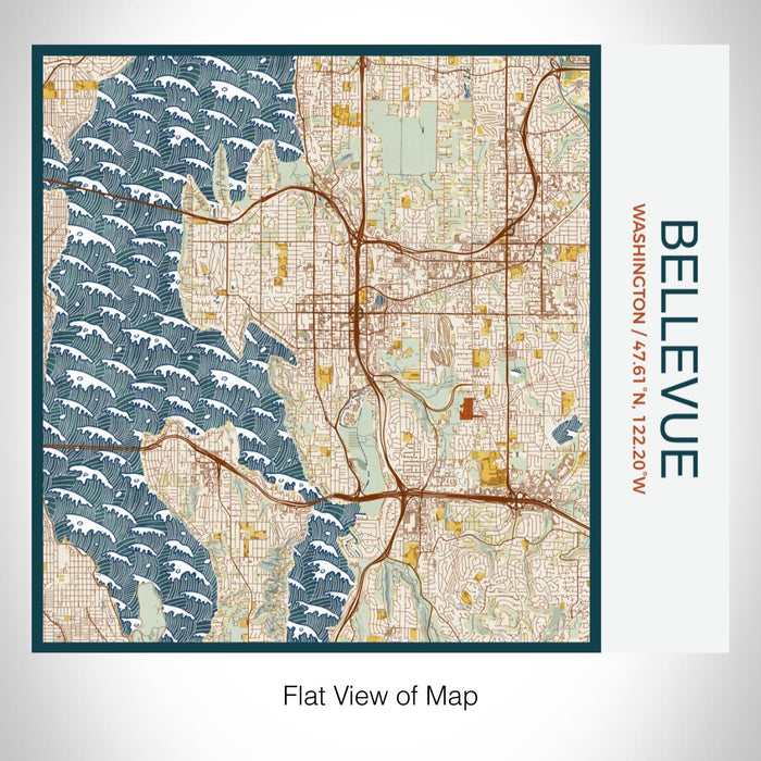Rendered View of Bellevue Washington Map on 17oz Stainless Steel Insulated Tumbler in Woodblock Map Style
