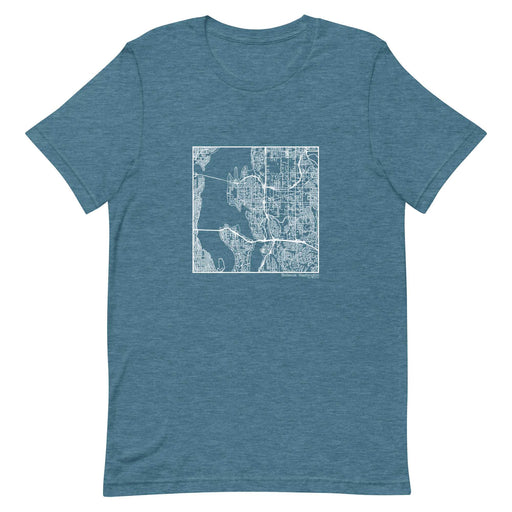 Bellevue Washington  Map Unisex T-Shirt with City inscription in Heather Teal