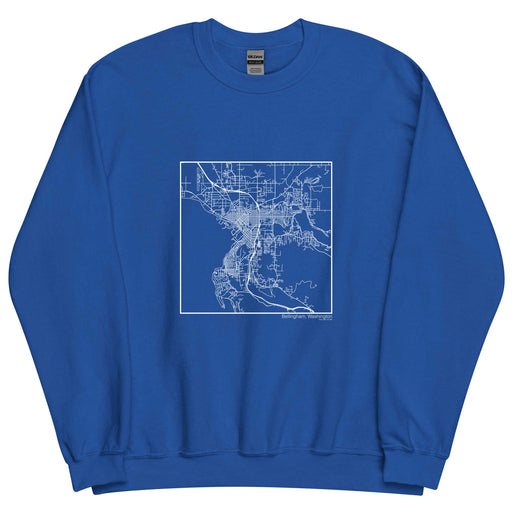 Bellingham Washington  Map Unisex Crewneck Sweater with City inscription in Royal Blue