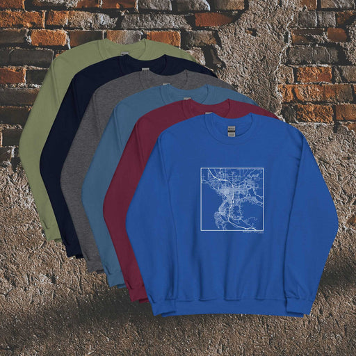 Bellingham Washington  Map Unisex Crewneck Sweaters in Multiple Colors
