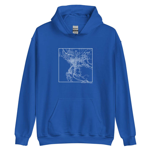 Bellingham Washington  Map Unisex Hoodie Sweater with City inscription in Royal Blue