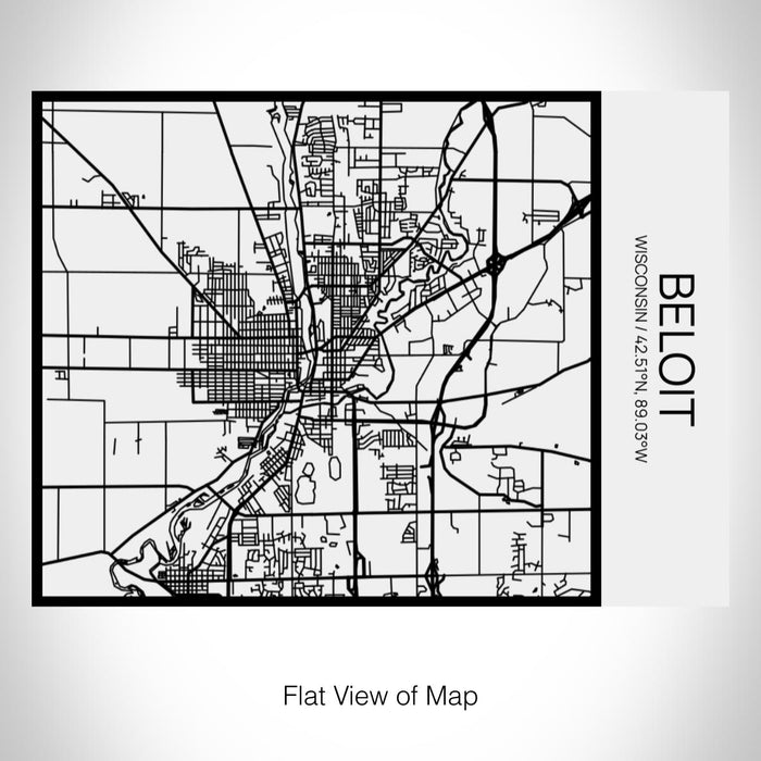 Rendered View of Beloit Wisconsin Map on 20oz Stainless Steel Insulated Bottle with Bamboo Top in Matte White with printed Tactile Lines Map in Black