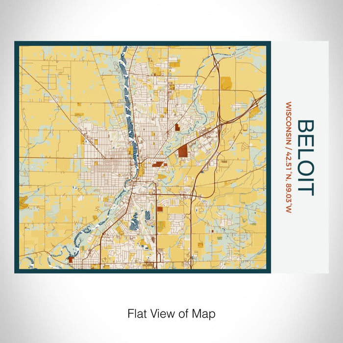 Rendered View of Beloit Wisconsin Map on 20oz Stainless Steel Insulated Bottle with Bamboo Top with printed woodblock style map
