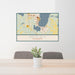 24x36 Bemidji Minnesota Map Print Lanscape Orientation in Woodblock Style Behind 2 Chairs Table and Potted Plant