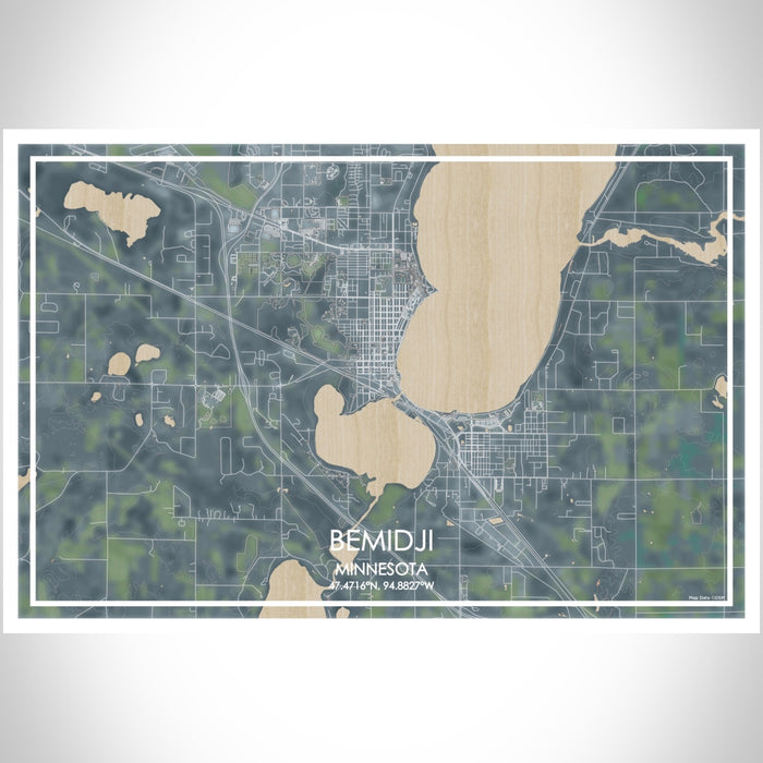 Bemidji Minnesota Map Print Landscape Orientation in Afternoon Style With Shaded Background