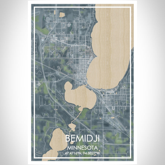 Bemidji Minnesota Map Print Portrait Orientation in Afternoon Style With Shaded Background