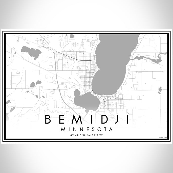 Bemidji Minnesota Map Print Landscape Orientation in Classic Style With Shaded Background