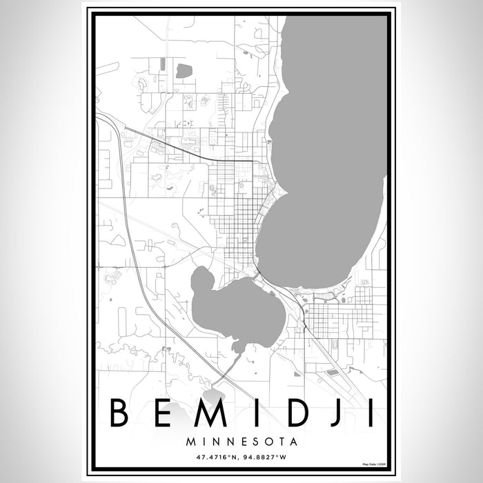 Bemidji Minnesota Map Print Portrait Orientation in Classic Style With Shaded Background