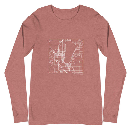 Bemidji Minnesota  Map Unisex Long-Sleeve T-shirt with City inscription in Heather Mauve