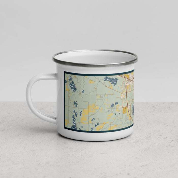 Left View Custom Bemidji Minnesota Map Enamel Mug in Woodblock