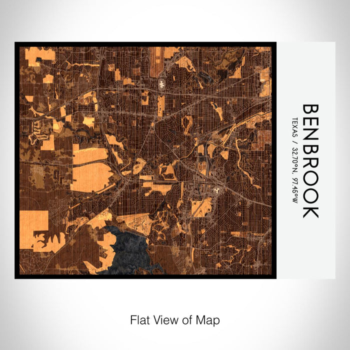 Rendered View of Benbrook Texas Map on 20oz Stainless Steel Insulated Bottle with Bamboo Top with printed ember style map
