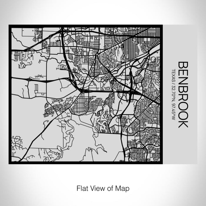Rendered View of Benbrook Texas Map on 20oz Stainless Steel Insulated Bottle with Bamboo Top with printed Tactile Lines Map in Black