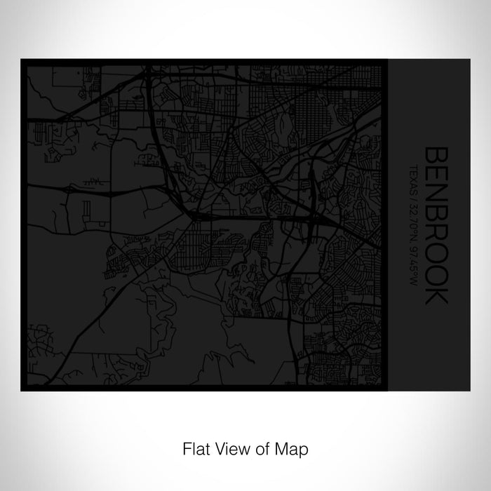 Rendered View of Benbrook Texas Map on 20oz Stainless Steel Insulated Bottle with Bamboo Top in Matte Black with printed Tactile Lines Map in Black