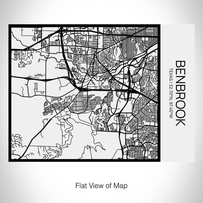 Rendered View of Benbrook Texas Map on 20oz Stainless Steel Insulated Bottle with Bamboo Top in Matte White with printed Tactile Lines Map in Black