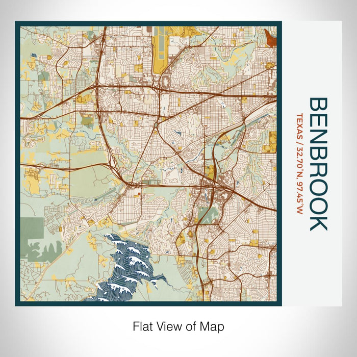 Rendered View of Benbrook Texas Map on 17oz Stainless Steel Insulated Tumbler in Woodblock Map Style
