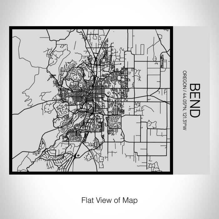 Rendered View of Bend Oregon Map on 20oz Stainless Steel Insulated Bottle with Bamboo Top with printed Tactile Lines Map in Black