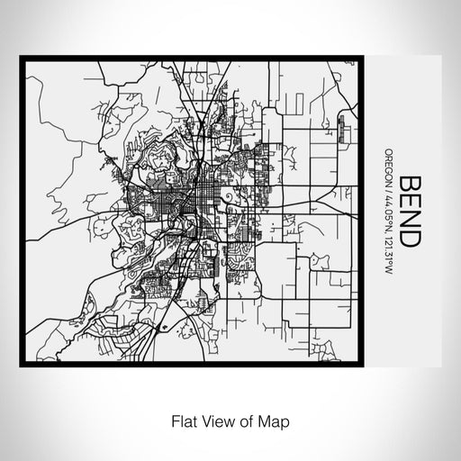 Rendered View of Bend Oregon Map on 20oz Stainless Steel Insulated Bottle with Bamboo Top in Matte White with printed Tactile Lines Map in Black