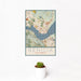 12x18 Benicia California Map Print Portrait Orientation in Woodblock Style With Small Cactus Plant in White Planter