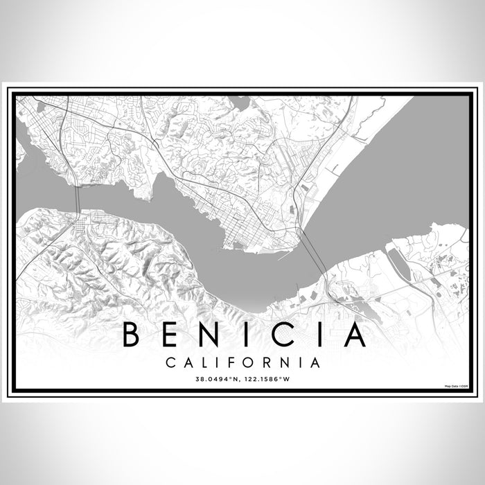 Benicia California Map Print Landscape Orientation in Classic Style With Shaded Background
