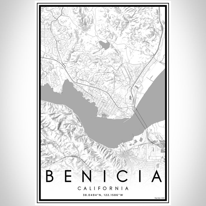 Benicia California Map Print Portrait Orientation in Classic Style With Shaded Background