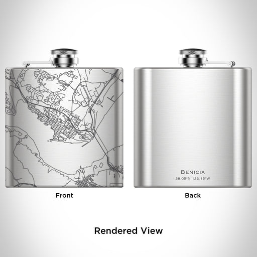 Rendered View of Benicia California Map Engraving on 6oz Stainless Steel Flask