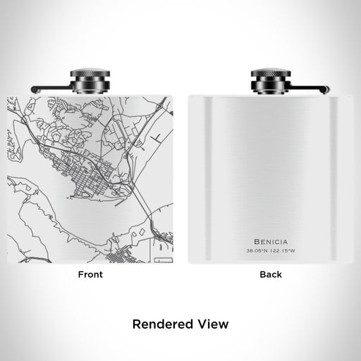 Rendered View of Benicia California Map Engraving on 6oz Stainless Steel Flask in White
