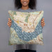 Person holding 18x18 Custom Benicia California Map Throw Pillow in Woodblock