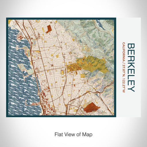 Rendered View of Berkeley California Map on 20oz Stainless Steel Insulated Bottle with Bamboo Top with printed woodblock style map