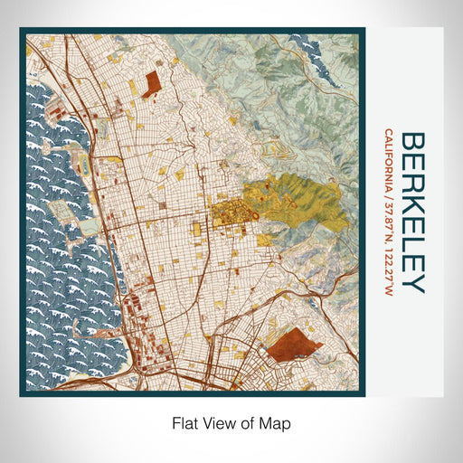 Rendered View of Berkeley California Map on 17oz Stainless Steel Insulated Tumbler in Woodblock Map Style