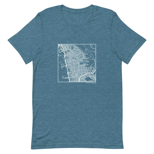 Berkeley California  Map Unisex T-Shirt with City inscription in Heather Teal