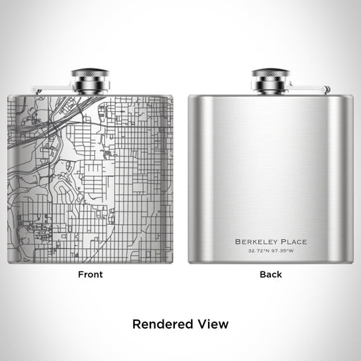 Rendered View of Berkeley Place Fort Worth Map Engraving on 6oz Stainless Steel Flask