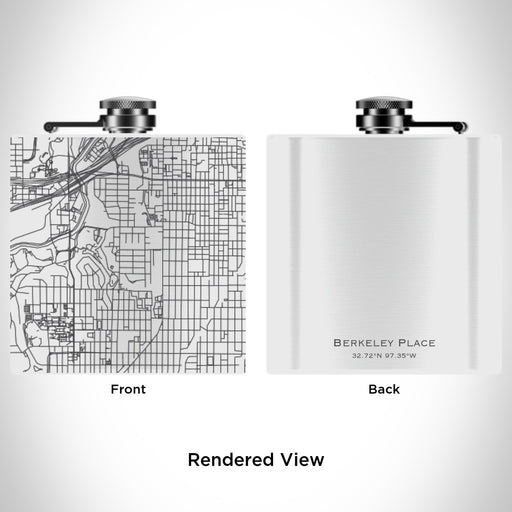 Rendered View of Berkeley Place Fort Worth Map Engraving on 6oz Stainless Steel Flask in White