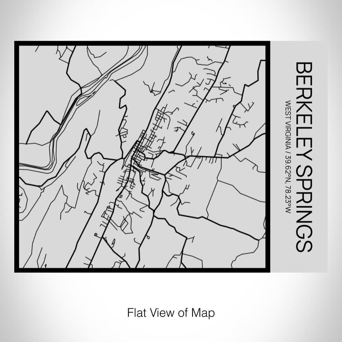 Rendered View of Berkeley Springs West Virginia Map on 20oz Stainless Steel Insulated Bottle with Bamboo Top with printed Tactile Lines Map in Black