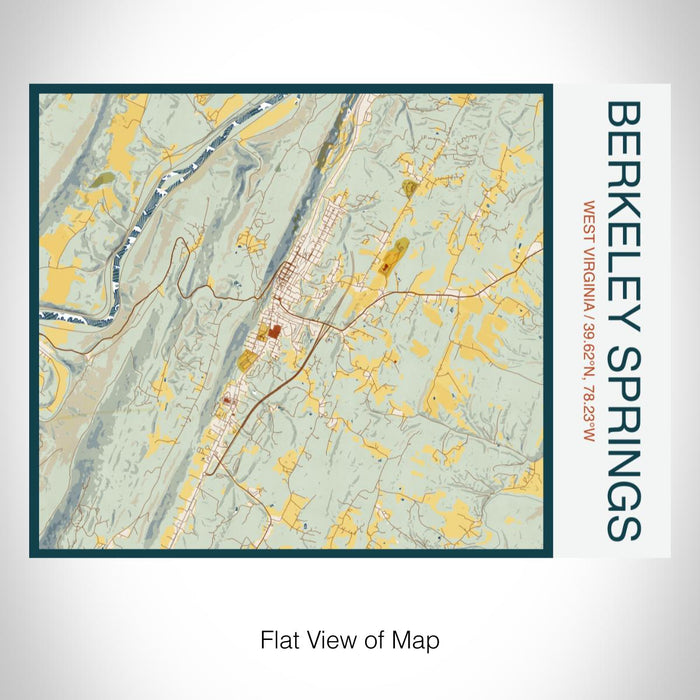 Rendered View of Berkeley Springs West Virginia Map on 20oz Stainless Steel Insulated Bottle with Bamboo Top with printed woodblock style map