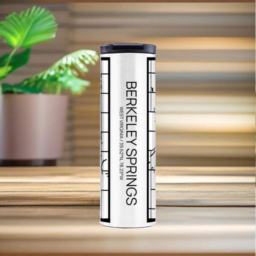 Berkeley Springs West Virginia Custom City Map Inscription Coordinates on 17oz Stainless Steel Insulated Tumbler in Matte White with Tactile Lines