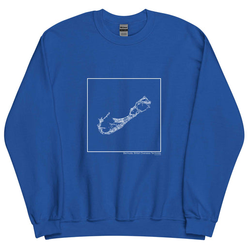 Bermuda British Overseas Territories  Map Unisex Crewneck Sweater with City inscription in Royal Blue