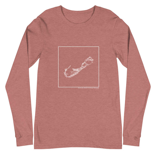 Bermuda British Overseas Territories  Map Unisex Long-Sleeve T-shirt with City inscription in Heather Mauve