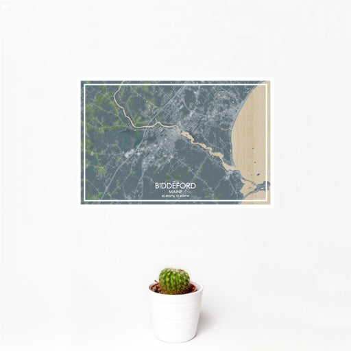 12x18 Biddeford Maine Map Print Landscape Orientation in Afternoon Style With Small Cactus Plant in White Planter