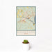 12x18 Biddeford Maine Map Print Portrait Orientation in Woodblock Style With Small Cactus Plant in White Planter