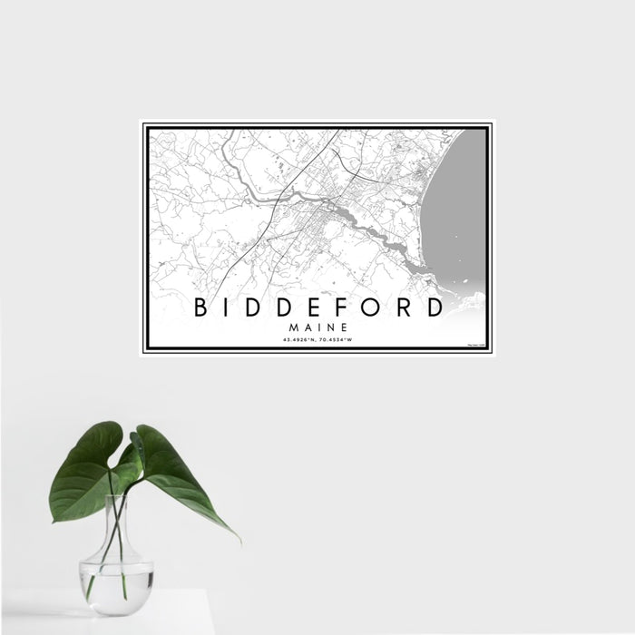 16x24 Biddeford Maine Map Print Landscape Orientation in Classic Style With Tropical Plant Leaves in Water