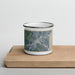 Front View Custom Biddeford Maine Map Enamel Mug in Afternoon on Cutting Board