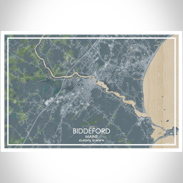 Biddeford Maine Map Print Landscape Orientation in Afternoon Style With Shaded Background