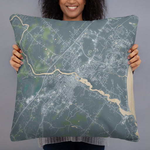 Person holding 22x22 Custom Biddeford Maine Map Throw Pillow in Afternoon