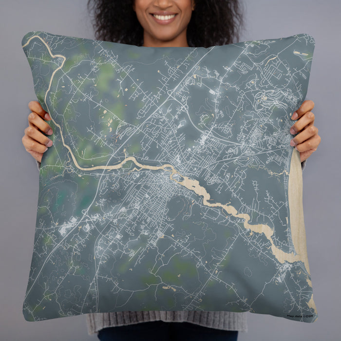 Person holding 22x22 Custom Biddeford Maine Map Throw Pillow in Afternoon