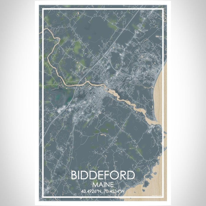Biddeford Maine Map Print Portrait Orientation in Afternoon Style With Shaded Background