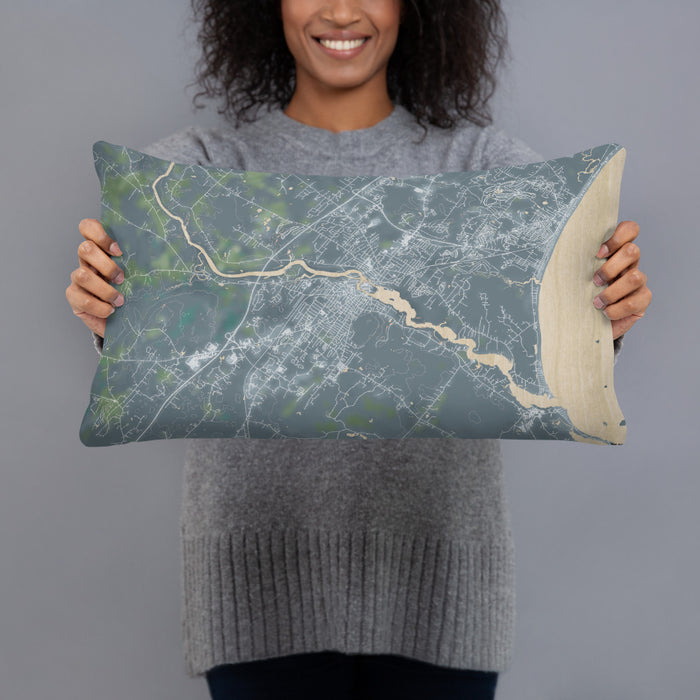 Person holding 20x12 Custom Biddeford Maine Map Throw Pillow in Afternoon