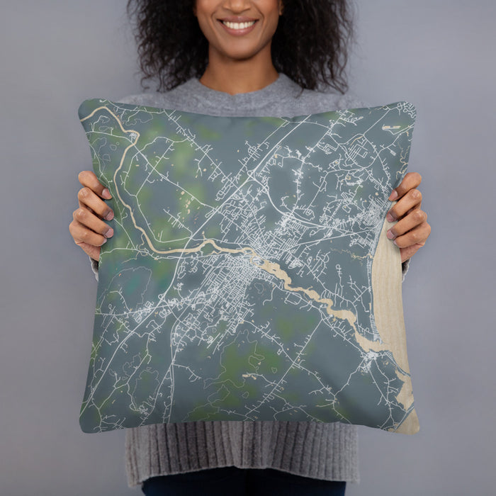 Person holding 18x18 Custom Biddeford Maine Map Throw Pillow in Afternoon